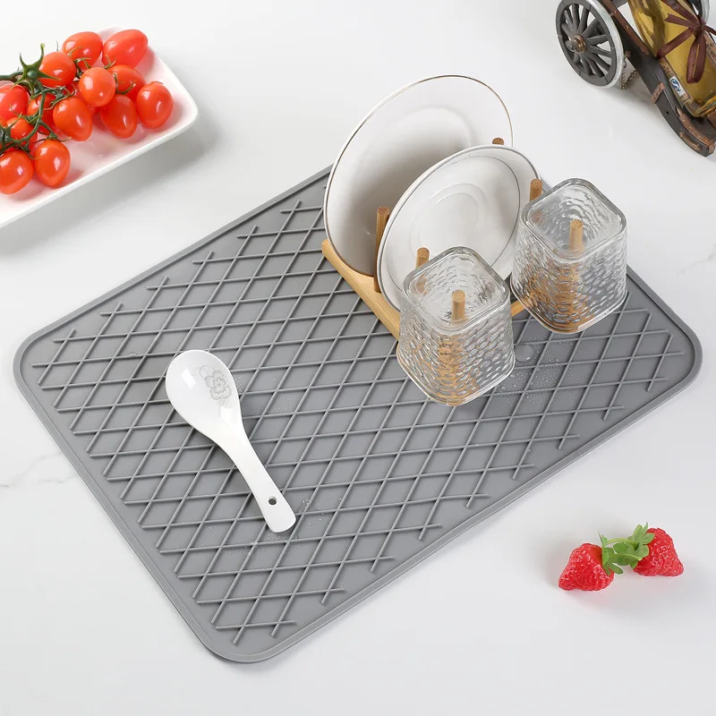 New Draining Board Mat Drying Pad Folding Heat  Machine Mat with Raised Edges Countertop Mats Dish for Kitchen Pot Cup