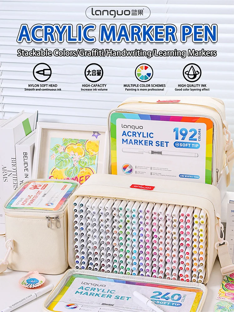 Languo 240/288 kleuren directe vloeibare acryl markeerstiften set met vervangende tips student DIY graffiti tekening schilderpen - afbeelding 2