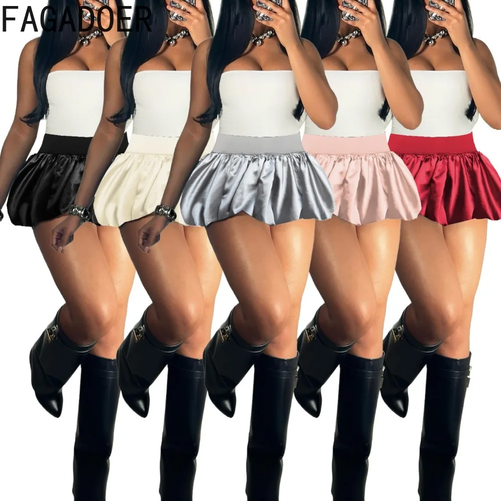 FAGADOER Y2K Fashion Mini Skirt Women Solid Color Elasticy Bodycon Bubble Puff Skirt New Spring 2025 Female Streetwear Bottoms