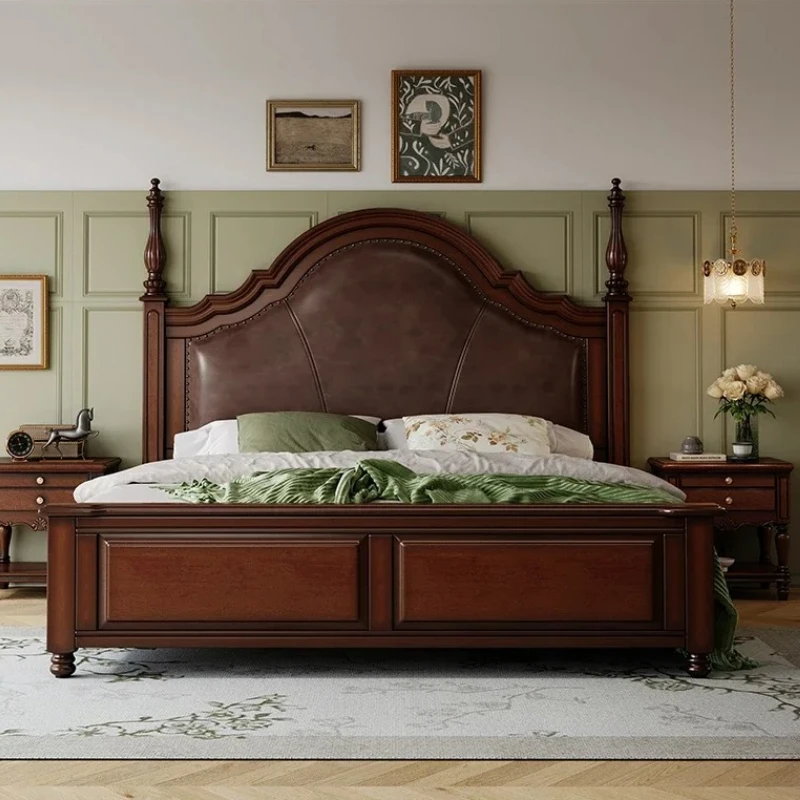 Aesthetic American Modern Double Bed Wooden Nordic King Size Room Double Bed Luxury Modern Letto Matrimoniale Bedroom Furniture