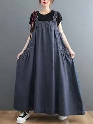 359 Spring Summer New Women Denim Suspender Long Skirt Loose Casual Punk Vintage Style Cargo Female Popular Large Swing Dress