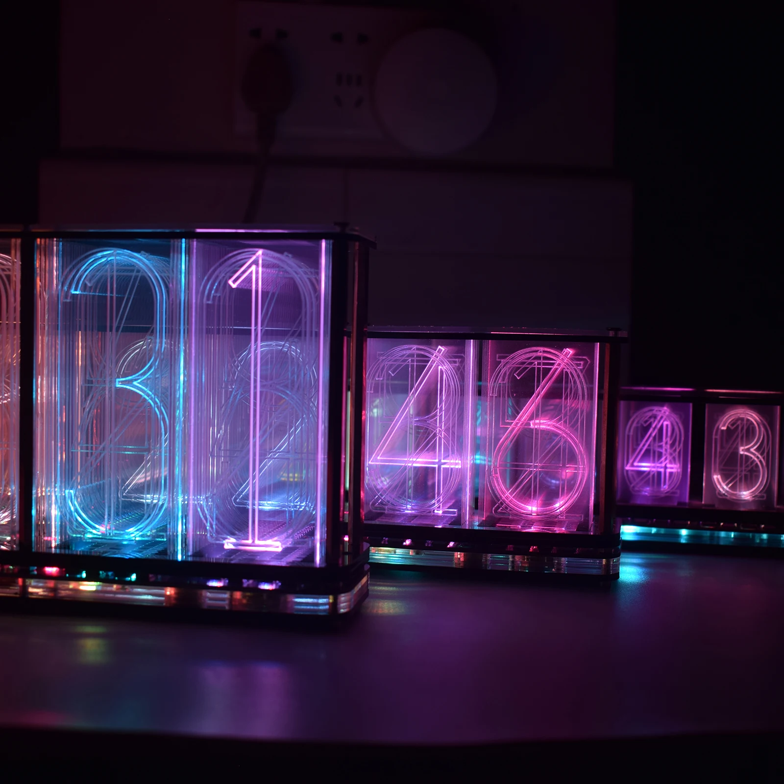 【Largest Version】Oversized Font Analog Nixie Tube Clock Rainbow LED Full-Color Music Spectrum DIY DS3231 Desktop Clock Kit