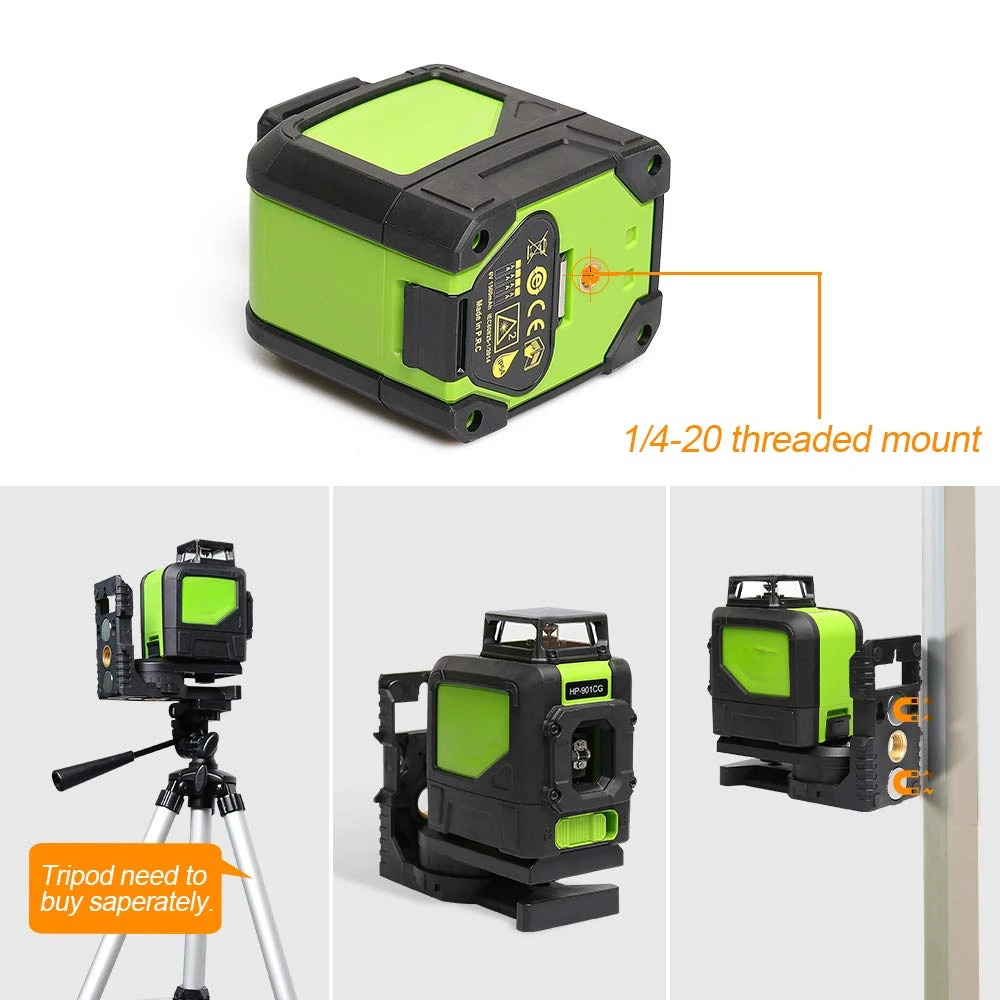 Huepar 901CG Self-leveling 360 Horizontal Cross Line,Multi Outdoor Pulse Mode 5 Lines Green Beam Laser Level