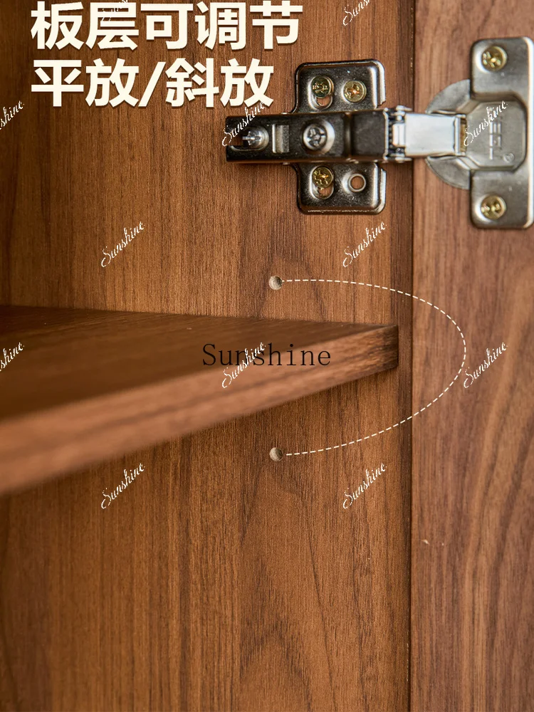 

Medieval solid wood porch cabinet, black walnut home entrance large-capacity replacement shoe cabinet FT