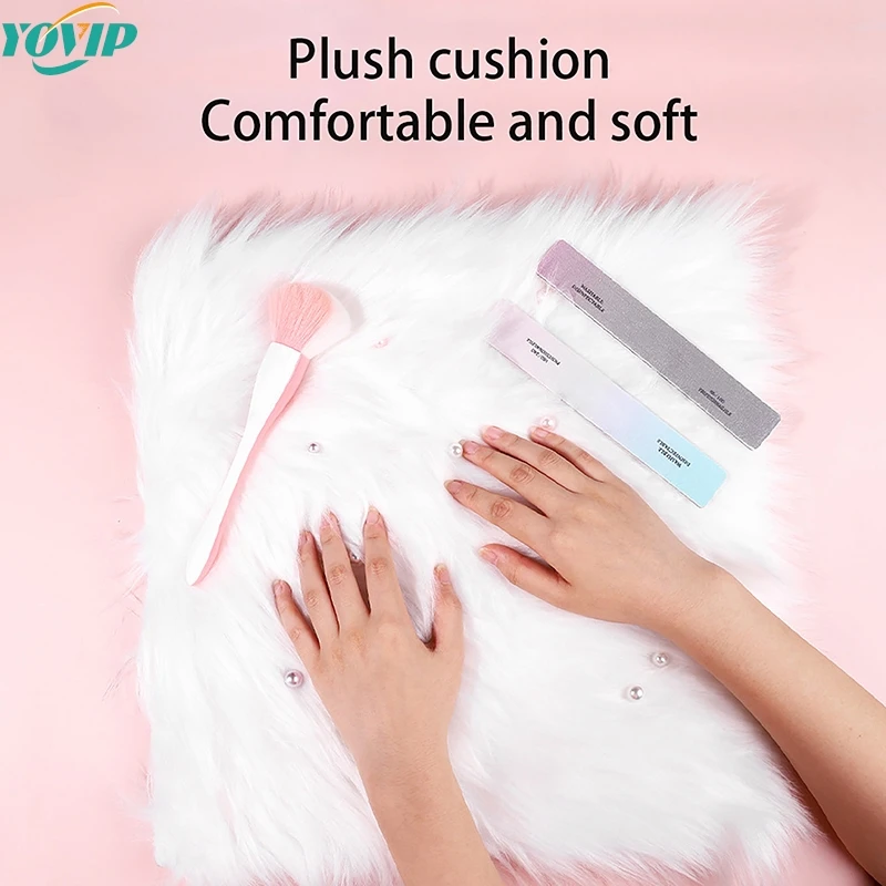 1Pcs Square Nail Photo Background 40*40CM White/Pink Practice Cushion Foldable Hand Rest Pad Nail Equipment Soft Fur Nail Mat