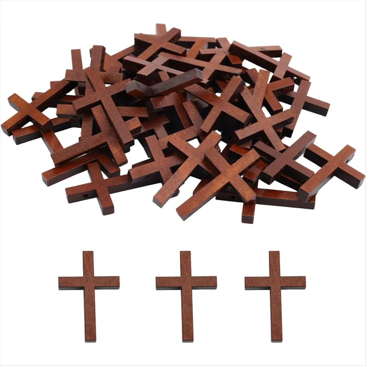 HITL 100pcs Mini Wooden Crosses, for Pocket Prayers Crafts Small Pendant Charm Easter Egg Fillers for Easter Christian Gifts