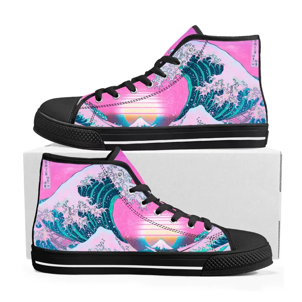 The Great Wave off Kanagawa Printmake Art High Top Sneakers Mens Womens Teenager Canvas Sneaker Casual Couple Shoes Custom Shoe