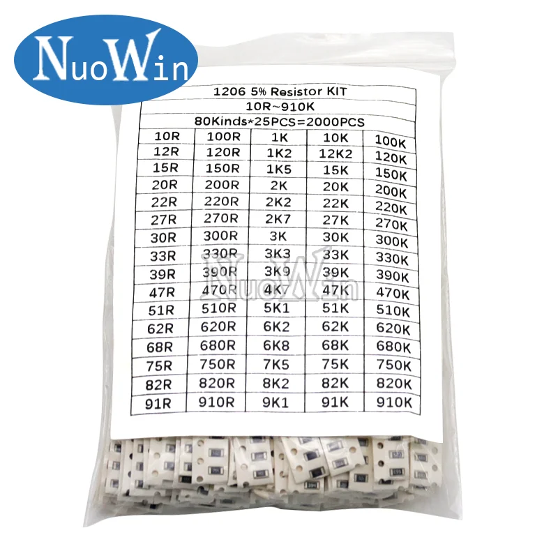 0402 0603 0805 1206 1210 2010 2512 SMD Chip Resistor Sample Kit Alloy Resistance Assorted Set 1% 5% 10R 100R 220R 1K 10K 100K