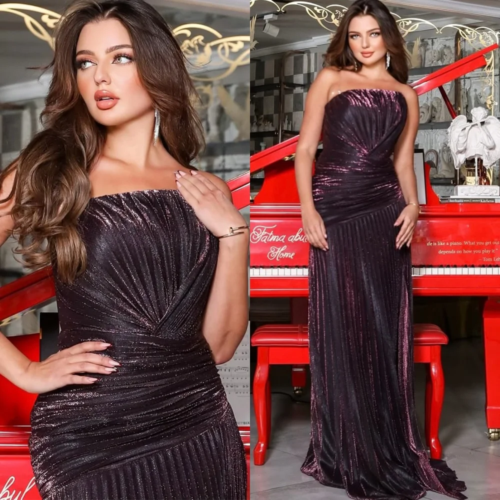 

Customized Sparkly Evening Dresses Fashion Strapless Sleeveless Homecoming Dresses Modern Court Train Special Occasion Gowns