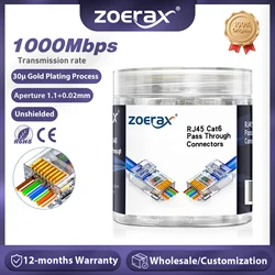 ZoeRax 100-Pack RJ45 Cat6 Pass Through Connector RJ45 Modular Plugs for CAT6 CAT5E Solid or Stranded UTP/STP Cable