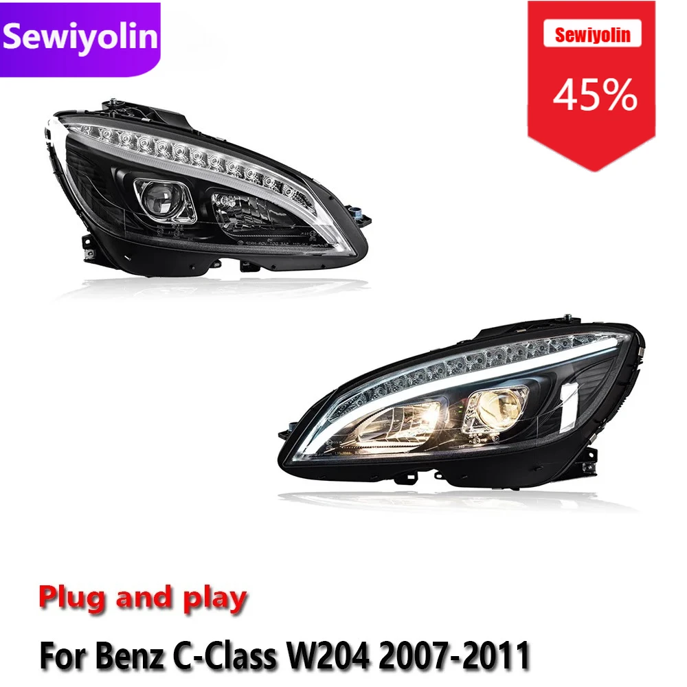 

Sewiyolin Car DRL LED Headlight Assemblies For Benz C-Class W204 2007-2011 Fog DRL Brake Turn Signal Lamp Plug And Play