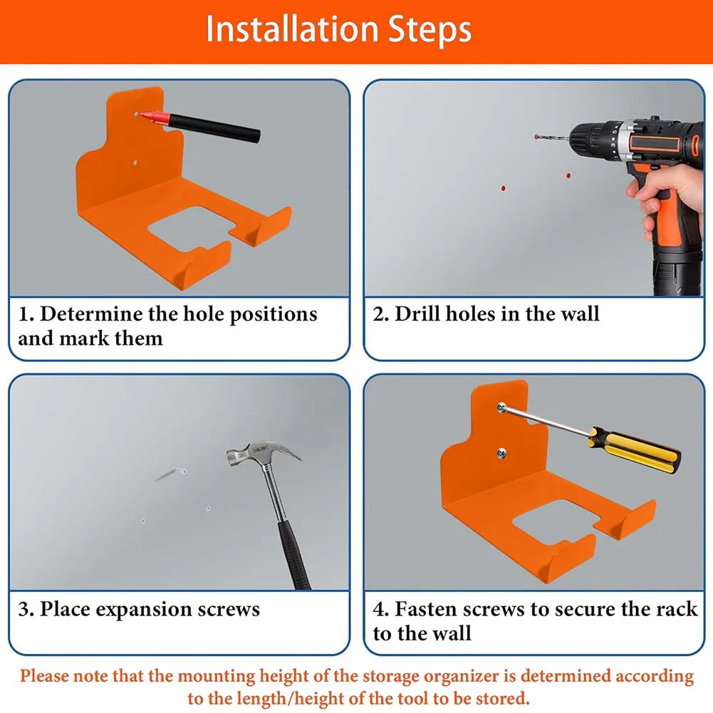 Garden Tool Storage Rack Wall Mount Hook For Trimmer Power Tool Organizer Hanger Garage Shed Yard Equipment Holder Black Orange