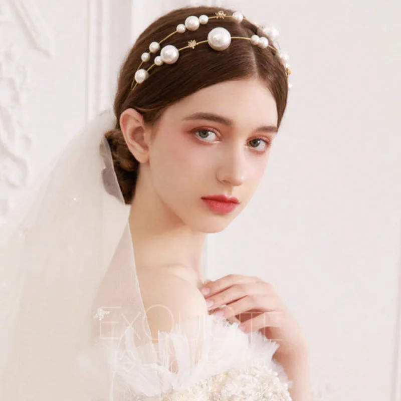 Simple Chain Hair Vine Pearl Hairband Banquet Wedding Hair Accessories For Women Bridal Masquerade Headband Fashion Hair Jewelry