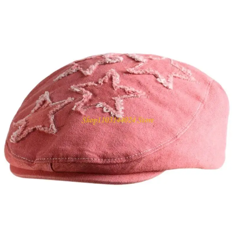 N5KE Japanese Hat for Women Fashion Painter Hat with Five Pointed Star Teens Girl Cabbie Hat Street Photography Sunproof Hat