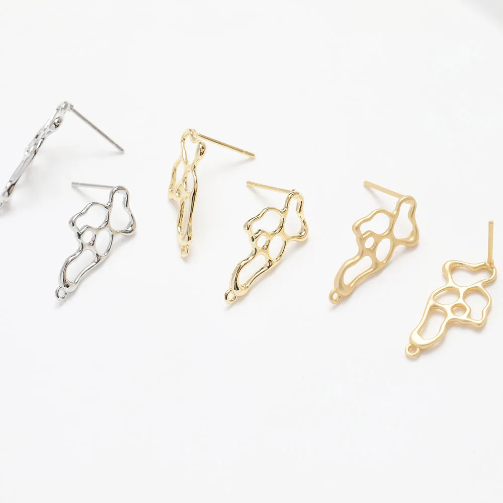 4PCS Irregular Hollowing Ear Studs Earrings Personalized Earrings Jewelry Findings DIY Brass 14k Gold Plated Accessories 12*22mm