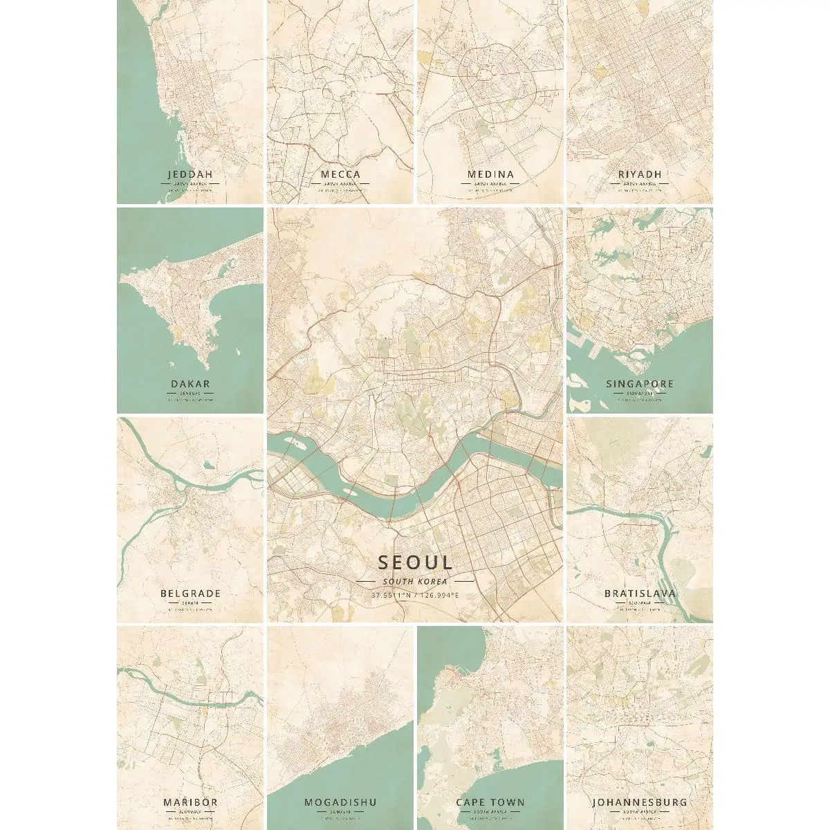 جدة-المملكة العربية السعودية ملصق خريطة المدينة ، فن جداري للسفر بالطبيعة ، ديكور للمنزل والمكتب ، ديكور إضاءة ، جدار د #1