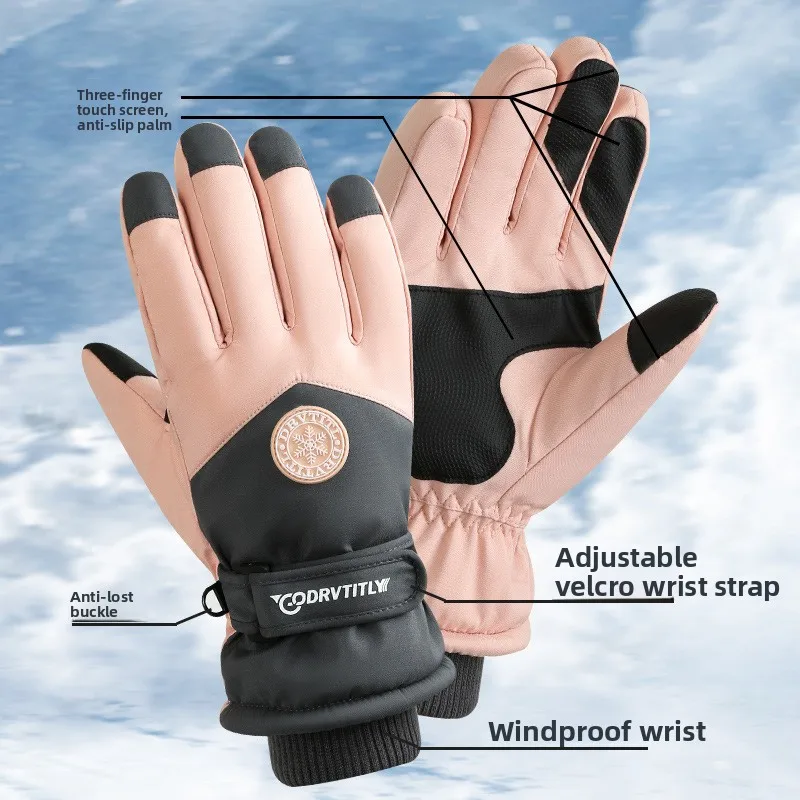 Women's Men's Winter Ski Riding Gloves - Thickened Velvet Warm Coldproof Touch Screen Gloves for Snow Play/Electric Motorcycle