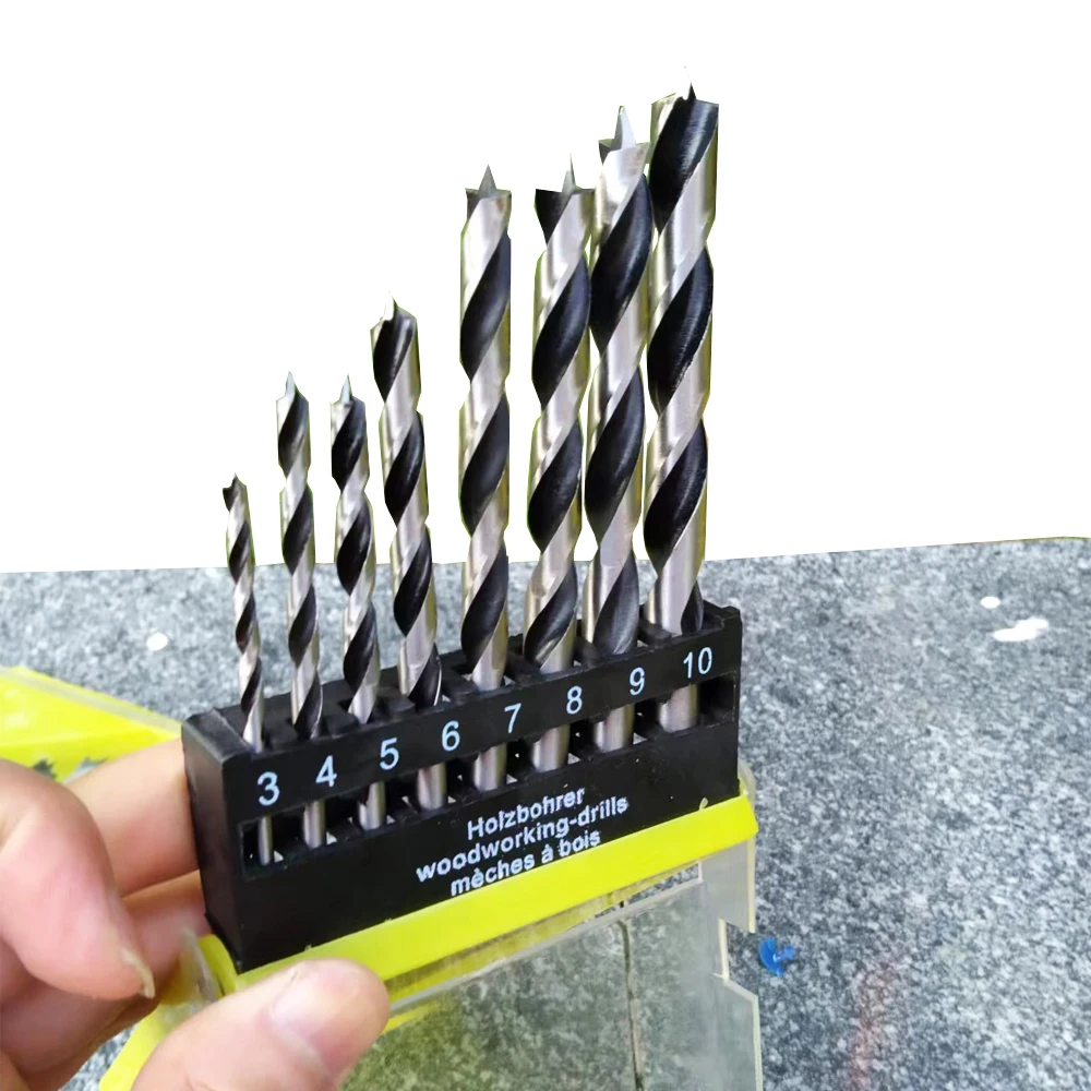 Juego de brocas para madera de 8 unids/caja, Kit de brocas de 3MM-10MM para carpintería, herramientas de madera, broca en espiral de acero de alto carbono