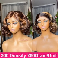 Highlight Ombre Blonde Colored Human Hair Wigs Short Bob 4x4 Glueless Loose Deep Wave Transparent Lace Frontal Wigs For Women