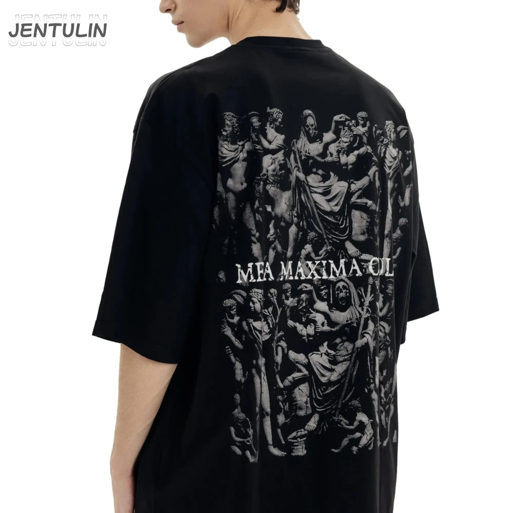 

Harajuku Oversized Streetwear Men's Clothing Mea Maxima Culpa Graphic Print Tshirt Cotton Hip Hop Punk Short Sleeve Top Goth Y2k