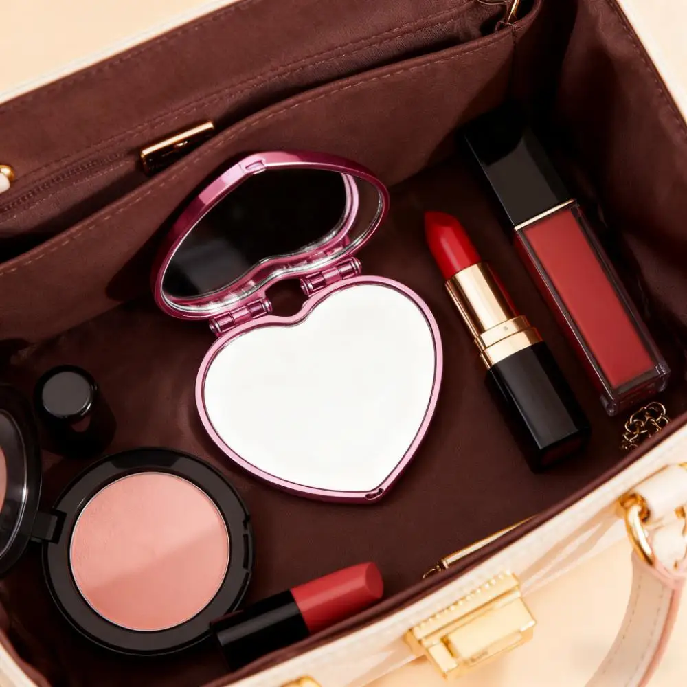 Mini Heart-Shaped Folding Makeup Mirror Mini Pocket Portable Travel Mirror with Magnetic Closure Double-Sided Cosmetics Mirrors