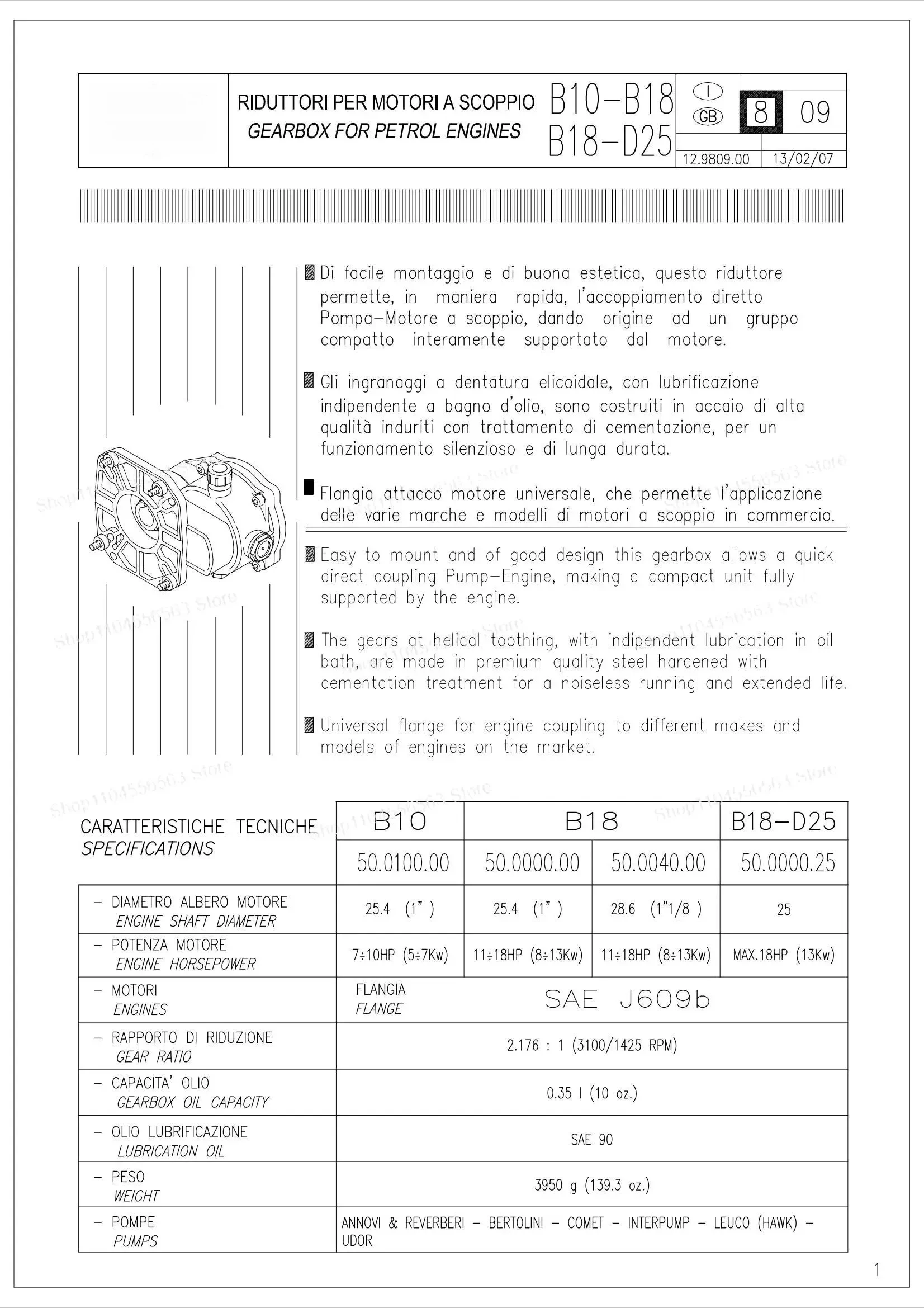 B18/B31 Diesel Engine Speed Reducer Gearbox, 2.176:1 Ratio for Plunger Pump Drive and Power Transmission Applications