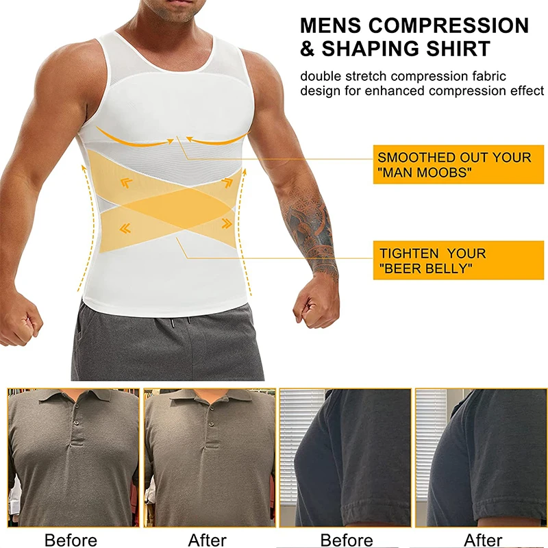 Aiithuug Mens Slimming Body Shaper Vest Chest Abdomen Compression Tank Top Belly Hiding Undershirts Shapewear Vest Men