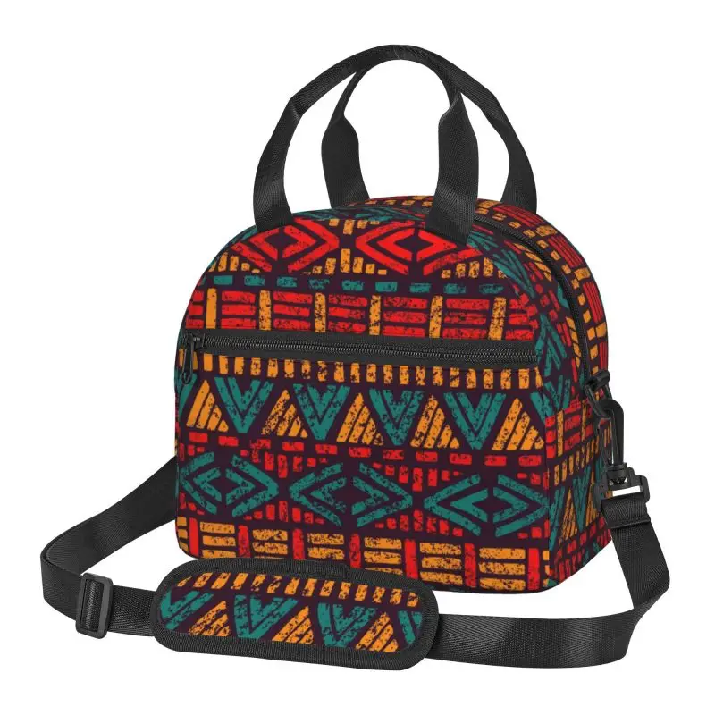 Sac à déjeuner isotherme Bogolan africain, sac bento ethnique tribal africain, boîte à lunch thermique portable avec sangle réglable