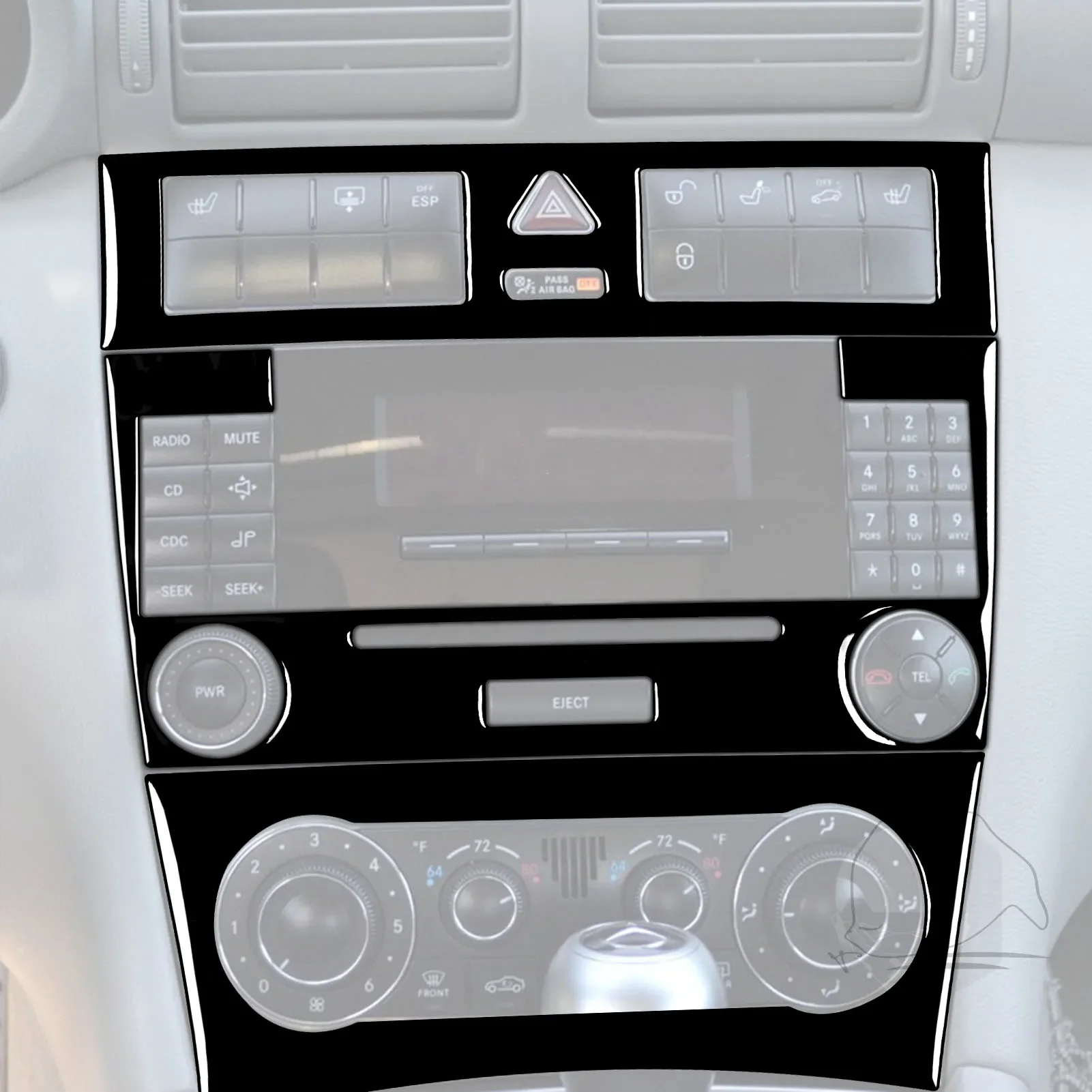 For Mercedes C Class W203 2005 2006 2007 Dashboard Radio AC Control Panel Set Car Interior Accessories Soft Piano Black Stickers