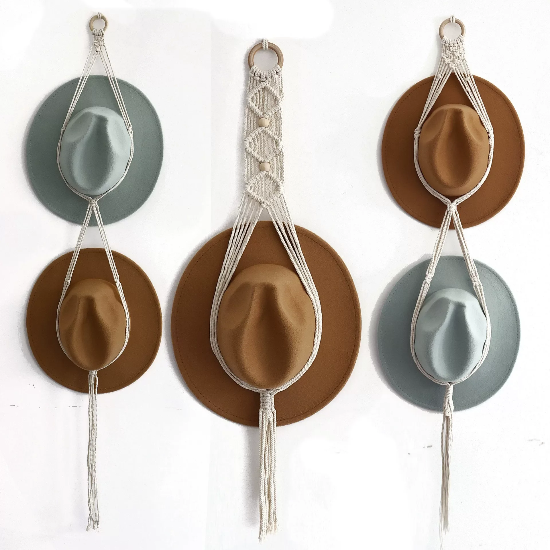 Nordic Style Wall Hat Rack – Handmade Woven Tassel Wall Hanger, Multi-Tier Storage for Caps & Hats, Living Room Bedroom Decor