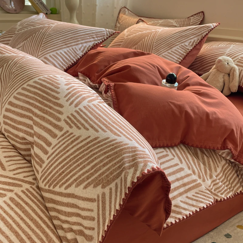 Luxury Heavyweight Cotton Bedding Set 100% Premium Washed Cotton Duvet Cover Set Cozy Home Decor King Size Ultra Soft Breathabe