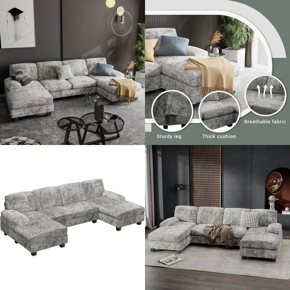 

Grey U-Shaped Sectional Sofa with Chaise and Memory Foam, Sleeper Option