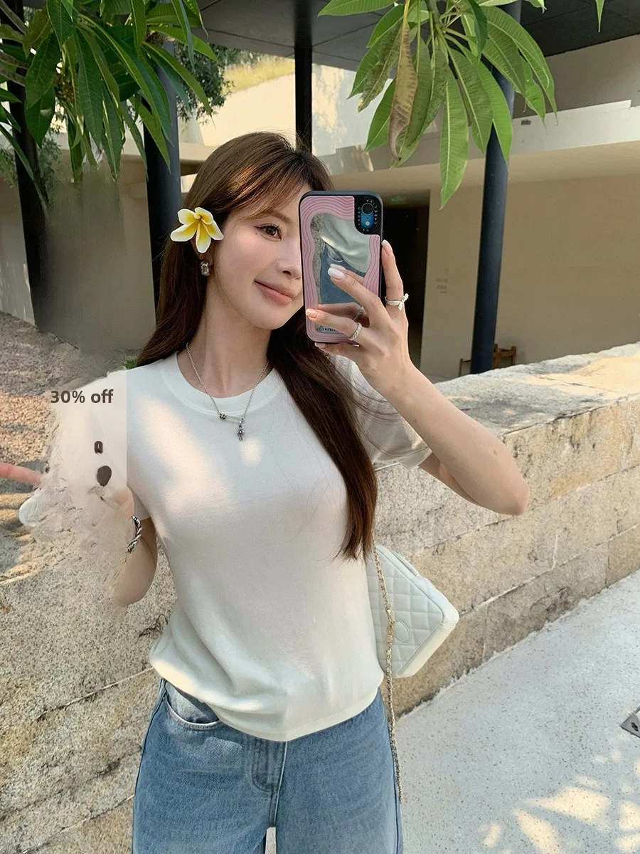 

Ibell Zhang Women's Thiened Silk Wool round Ne T-irt Casual Versatile Slimming Base Layer irt Pure Color Basic Fit