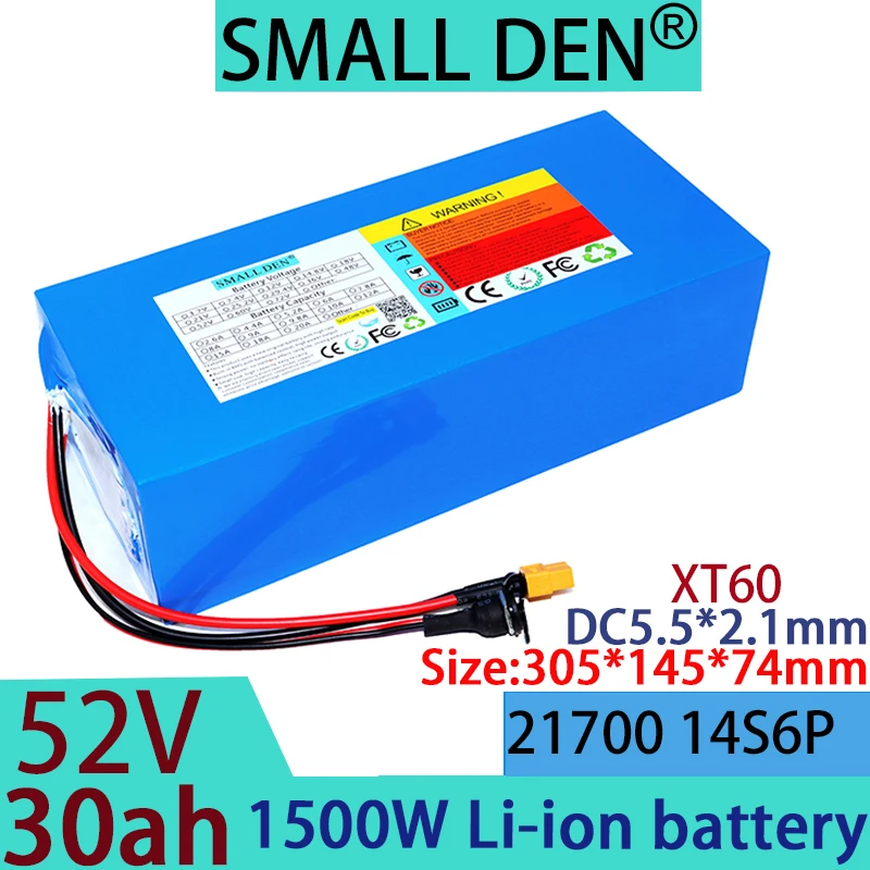 New 52V 30Ah 21700 lithium battery pack A-class battery with long battery life of 1500W high-power battery+58.8V 2A3A 5A charger