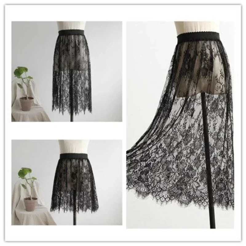 Black White Transparent Sexy Lace Mesh Skirt Elastic High Waist Tulle  Mini Skirts Womens Lace Skirt  Korean Fashion