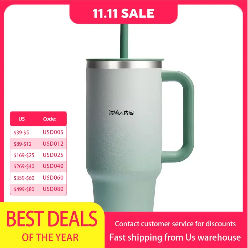 

40oz thermos mug, double-walled vacuum insulation system that lasts for hours to maintain temperature, matcha gradient color