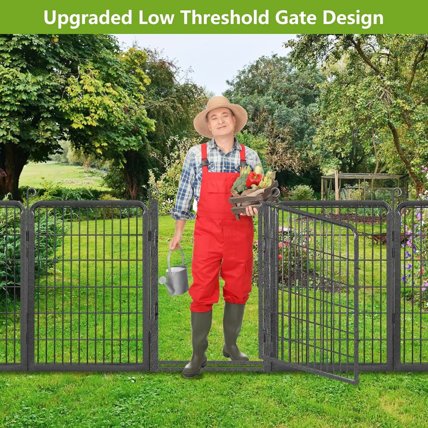 Garden Fence Decorative Garden Fencing with Low Threshold Gate, Garden Border Fencing for Dogs Metal Fence Panels Dog