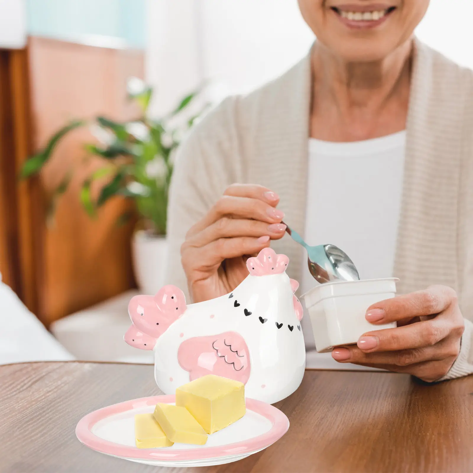

1Pcs Ceramic Butter Box Chick Shaped Adorable Food Storage Container with Airtight Cover for Butter Cheese Dessert Bread Kitchen