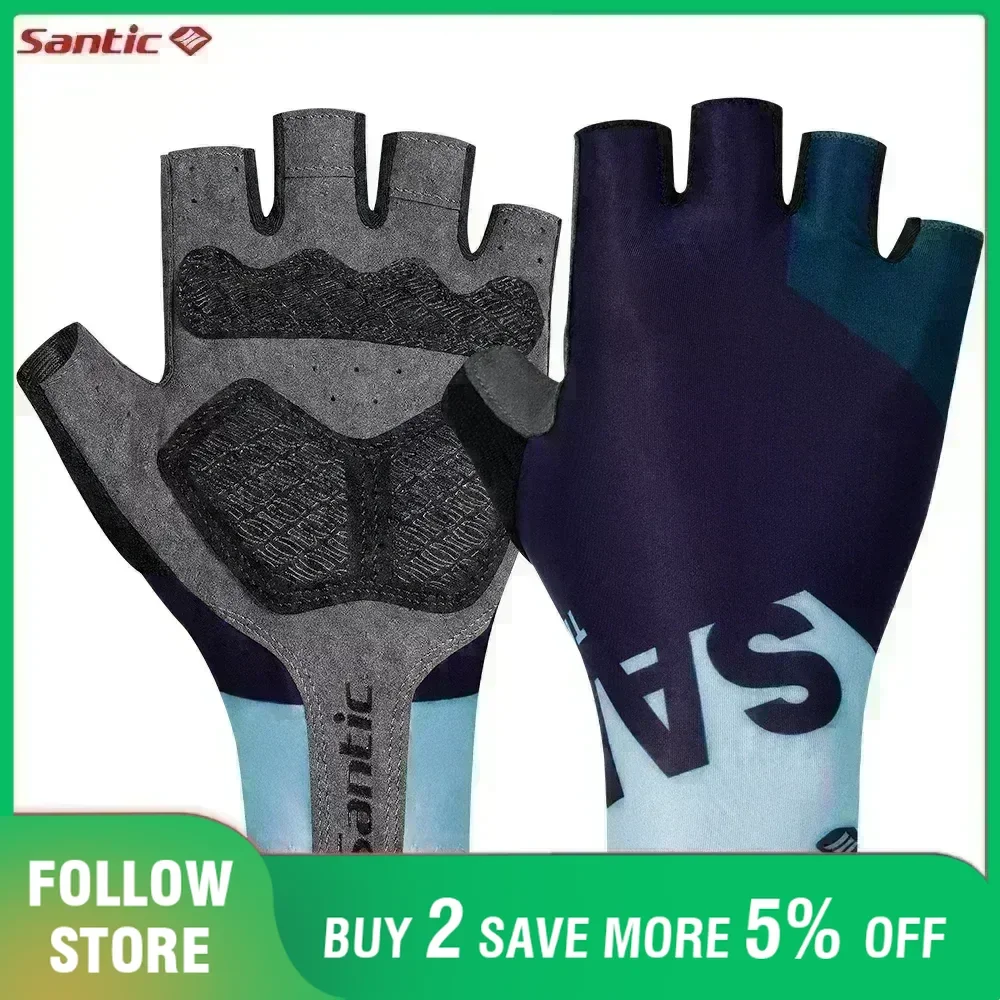 

Santic Cycling Gloves Summer MTB Bike Road Riding Half Finger Gloves Shock Absorption Short Finger Fitness Sports Gloves Unisex