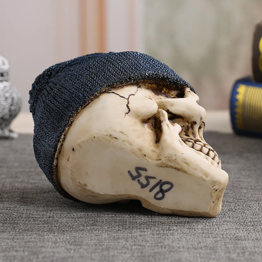 

Halloween Skull Decoration Funny Scary Skull Resin Skull with Hat Figurine Statue for Halloween Drawing Sample an