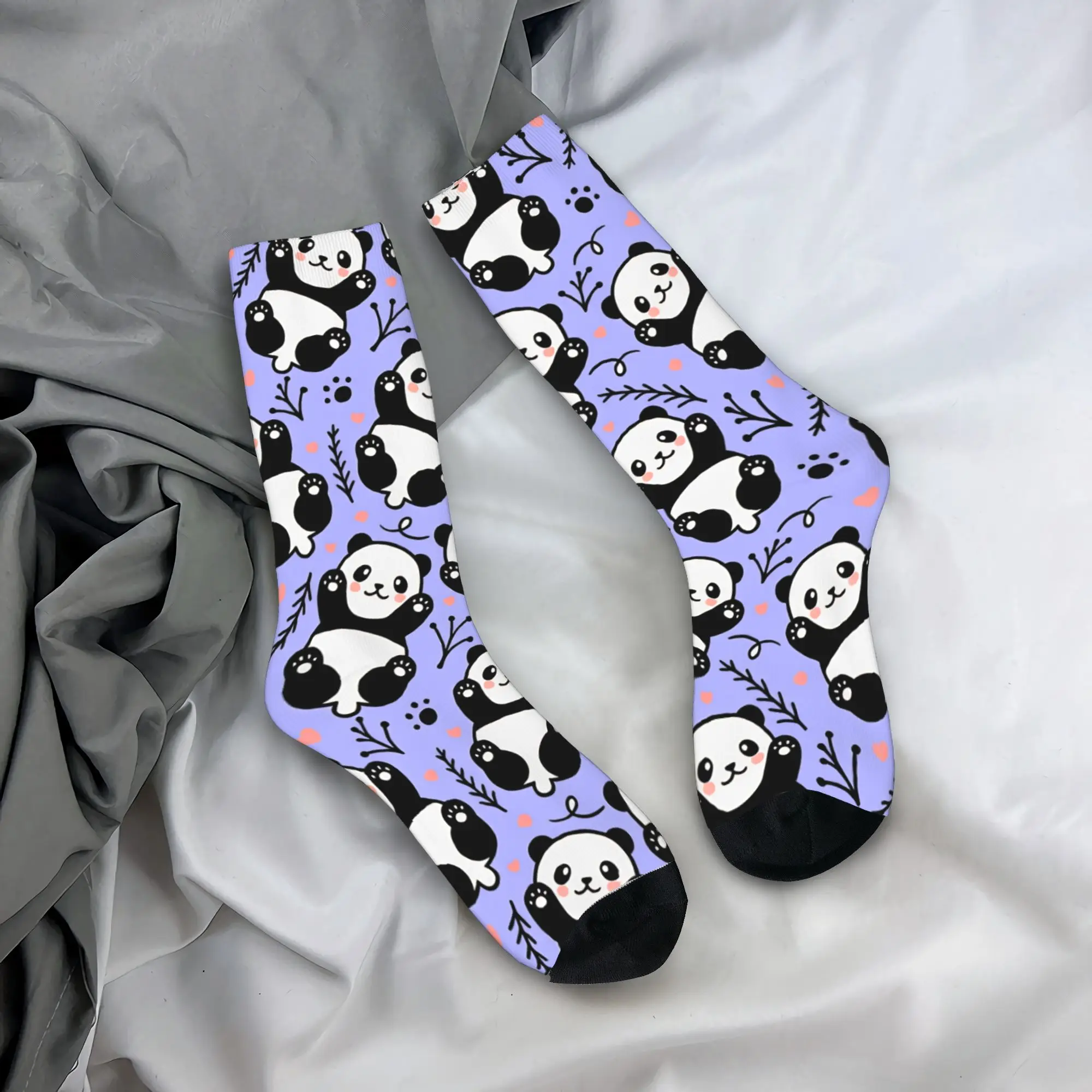 

Cute Chibi Panda On Purple Background Socks Novelty Stockings Men Soft Breathable Climbing Socks Autumn Graphic Anti Sweat Socks