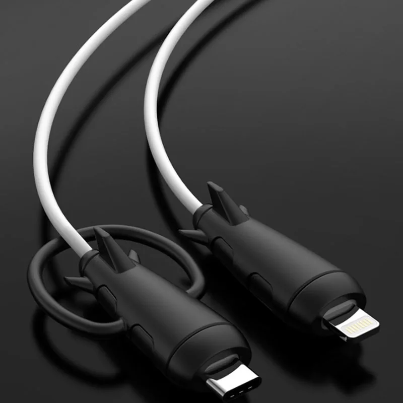 Mobile Data Cable Protective Case 2-in-1 Bundled Storage with Silicone Charging Cable Head Cover