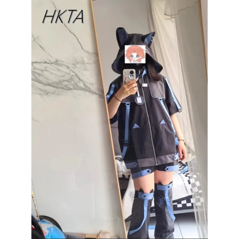 

Subculture Goth Y2k Спортивные рукава Съемная куртка Костюм Женский милый крутой свободный двумерный топ в стиле аниме Черно-синие шорты