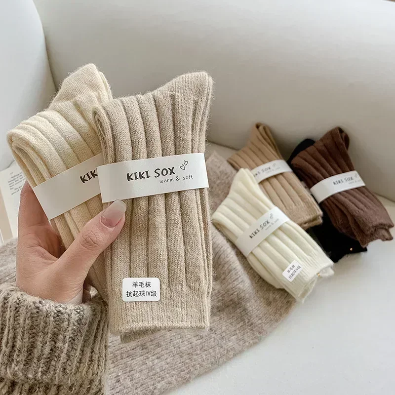 New Winter Socks Women Cashmere Wool Thicken Warm Women Socks Sox Japanese Fashion Harajuku Solid Color Thermal Long Socks