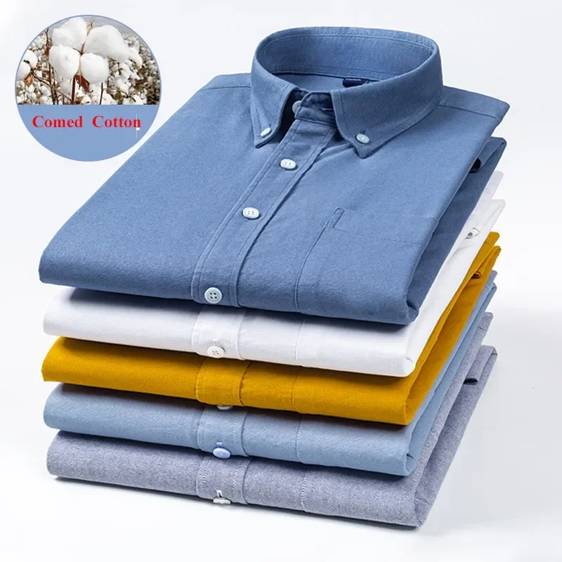 2023 New Oxford Fabric 100% Pure Cotton  Excellent Comfortable Slim Fit Button Collar Business Men Casual Shirts Tops