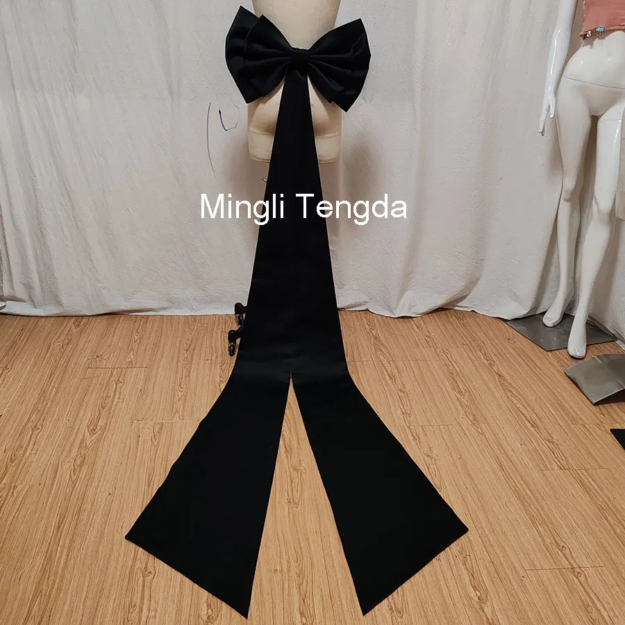 

Mingli Tengda Seperate Satin Black Big Bow Tie Wedding Knots Removeable Prom Dresses Satin Belts With Pin Women Accessories