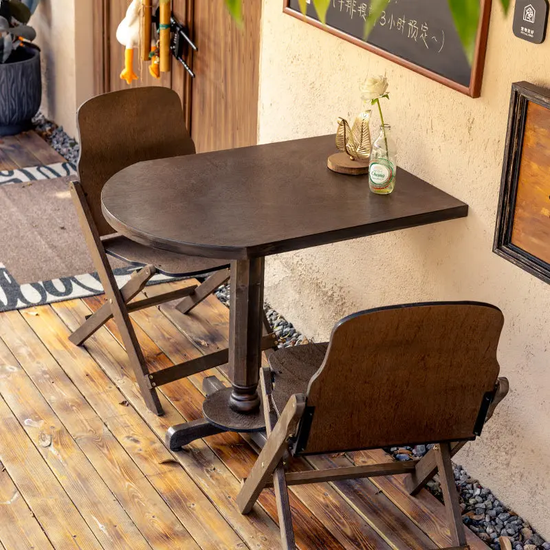 HT simple solid wood oval long table - coffee shop, bubble tea shop, b&b, multi-purpose round/square tea table, chair