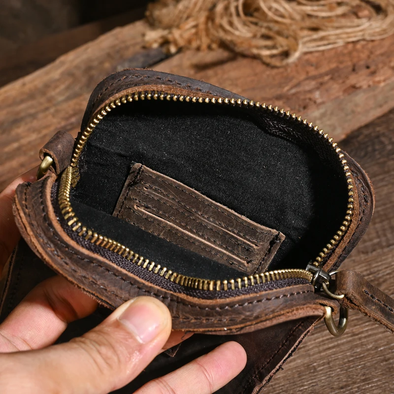 Crazy Horse Leather Waist Packs for Men Genuine Leather Hip Bum Belt Bag Men\'s Travel Phone Pouch Fanny Messenger Shoulder Bag