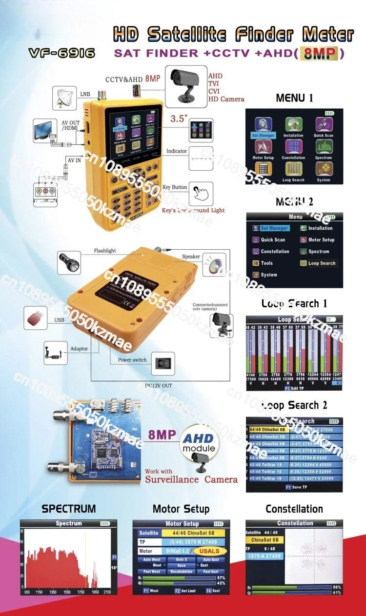 HD SAT Finder DVB-S2+CCTV Tester ( FindSAT VF6916 Pro ) TV Signal Meter