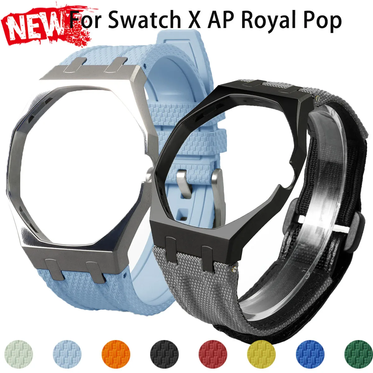 Titanium Case + Nylon / Fluororubber Strap for Swatch X AP Royal Pop Pocket Watch Luxury Mod Kit Protective Cover Soft Band